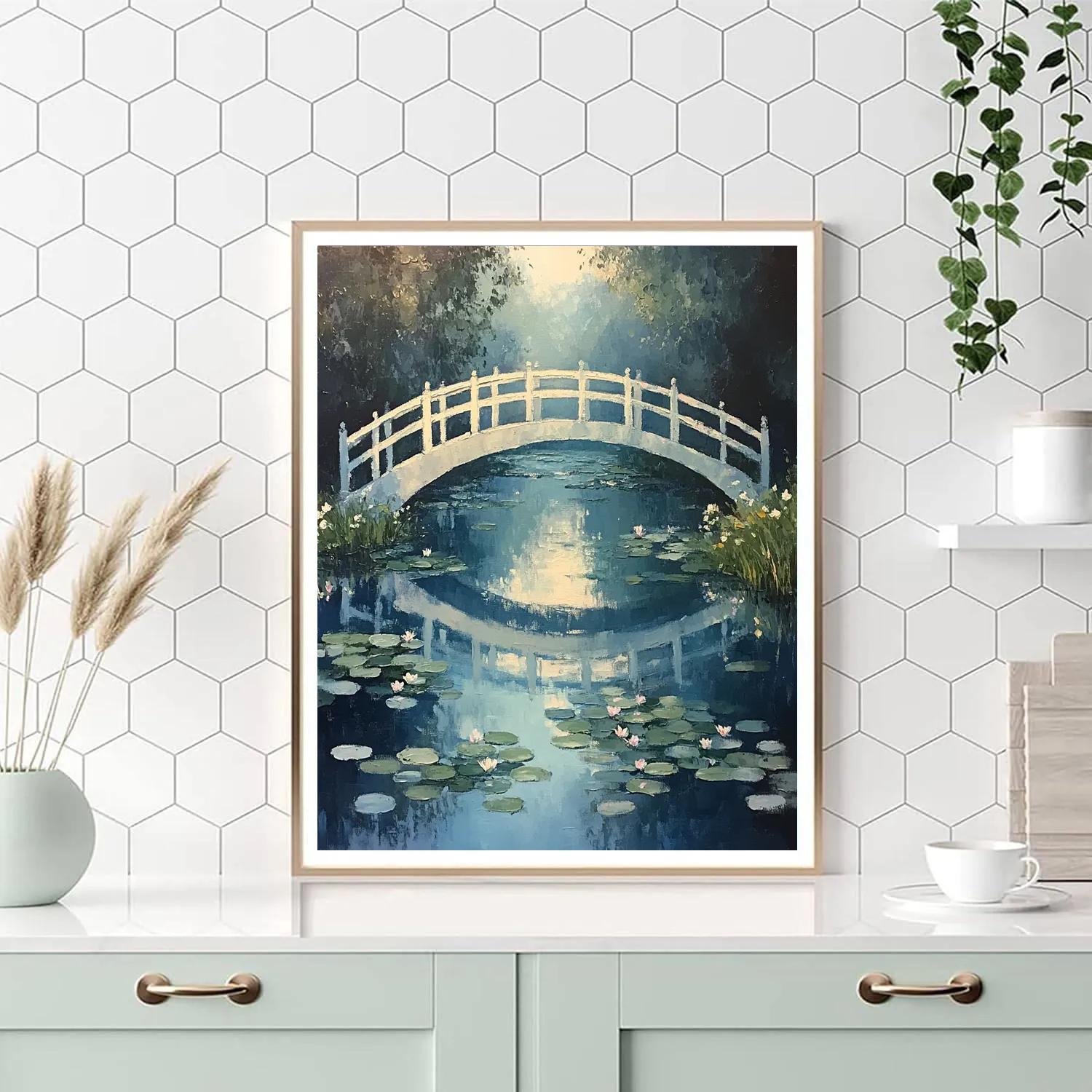 Claude Monet Inspired Japanese Bridge Moonlit Mist DIY paint by numbers