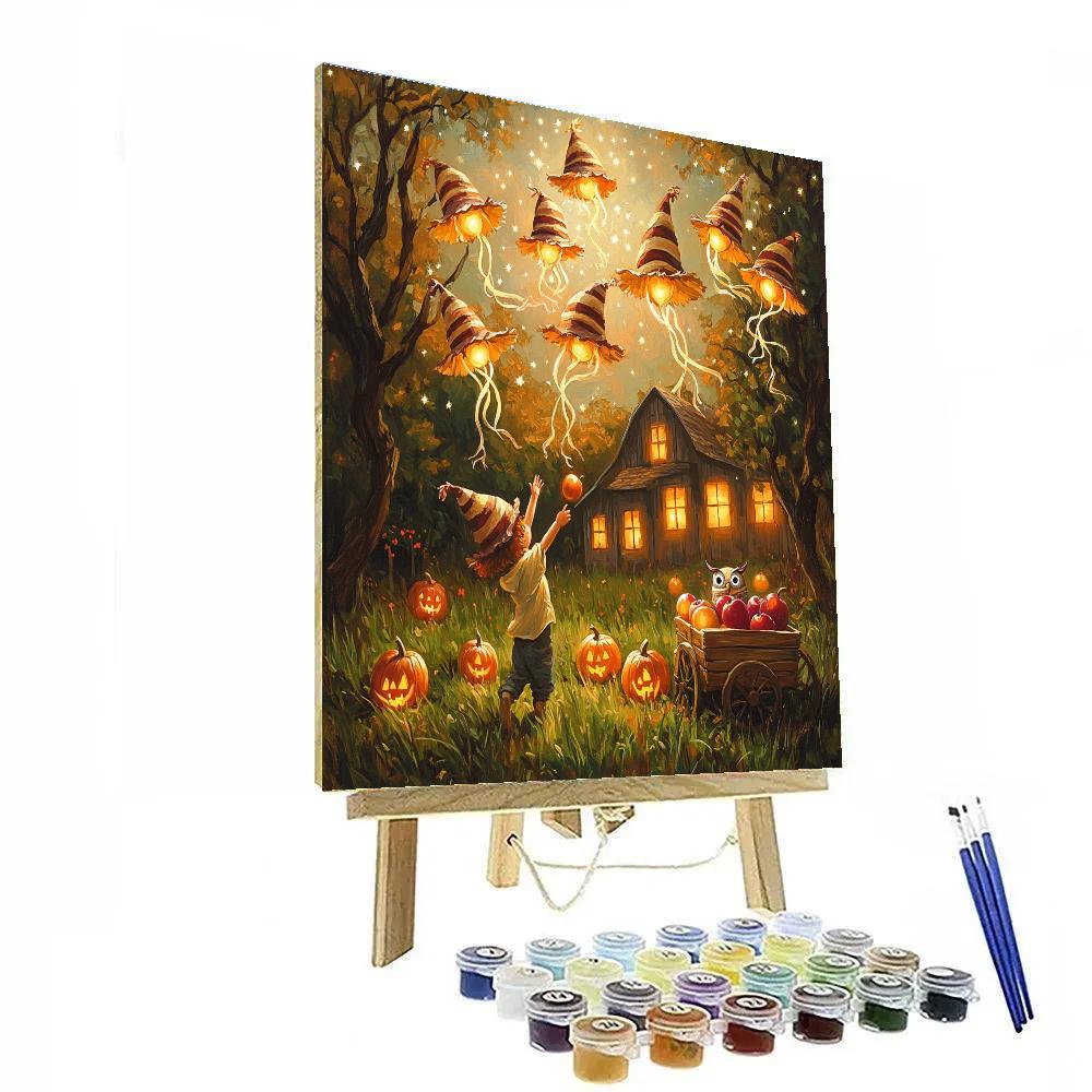Spooky Orchard Of Floating Scarecrow Hats paint by numbers