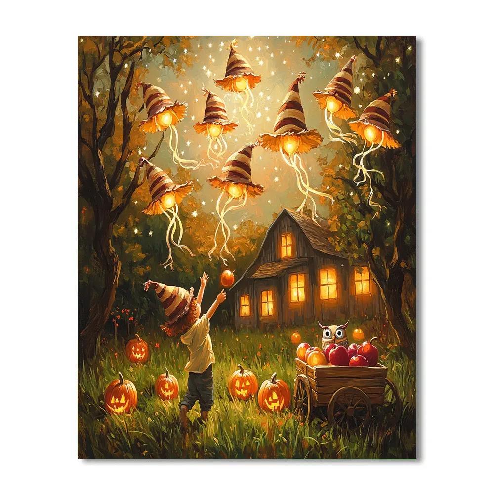 Spooky Orchard Of Floating Scarecrow Hats paint by numbers