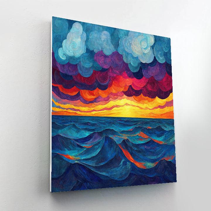 Edvard Munch Inspired Blood Red Stormfront Over Glassy Sea paint by numbers