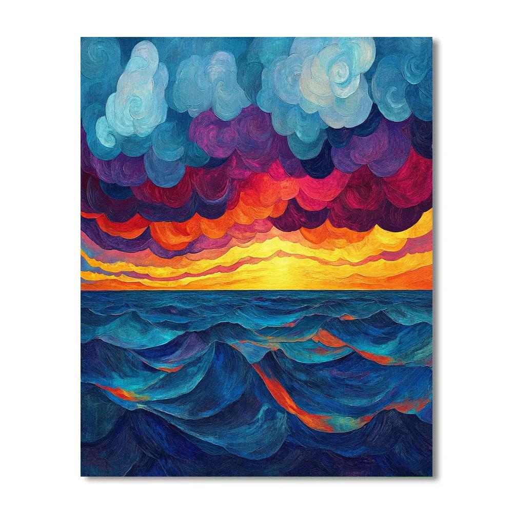 Edvard Munch Inspired Blood Red Stormfront Over Glassy Sea paint by numbers