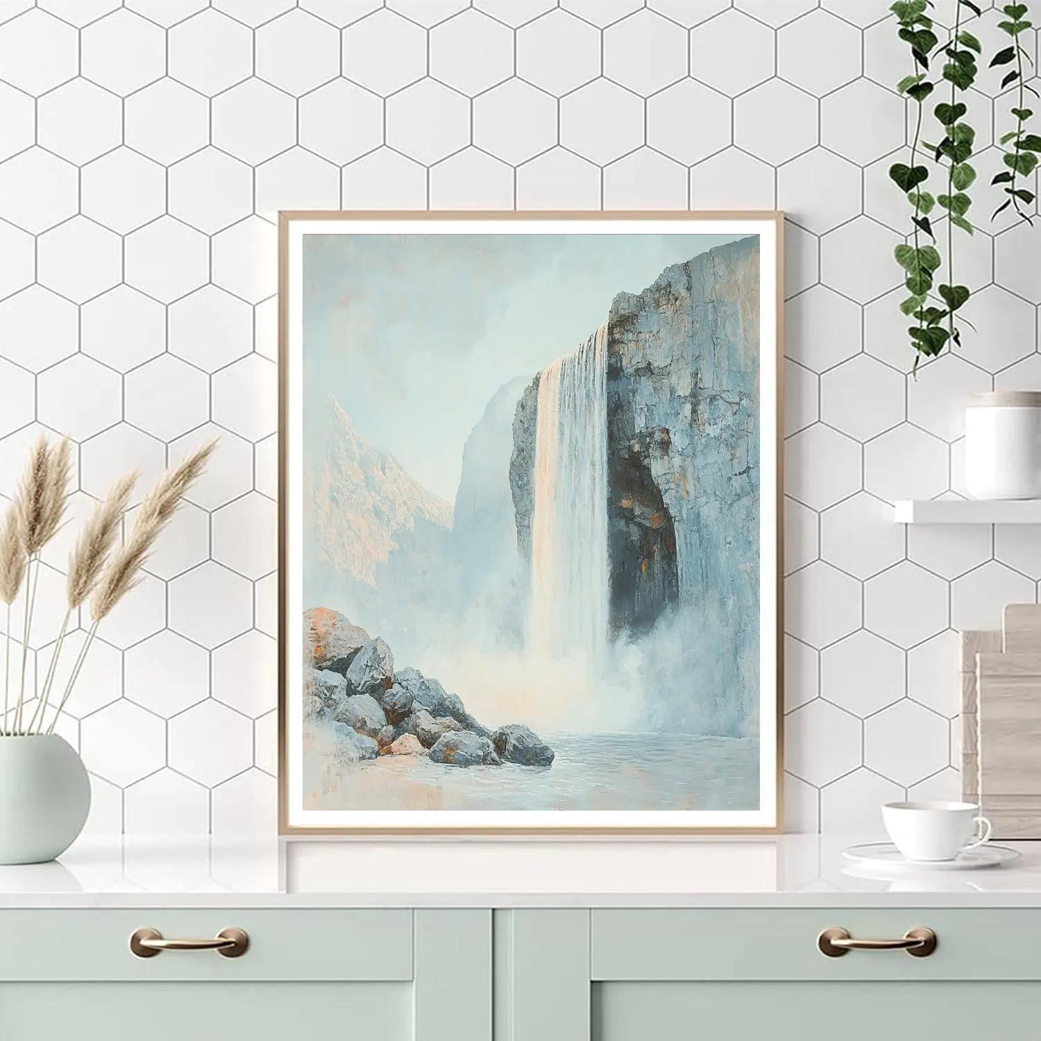 Leonardo Da Vinci Inspired Rainbow Mist Over Waterfall DIY paint by numbers