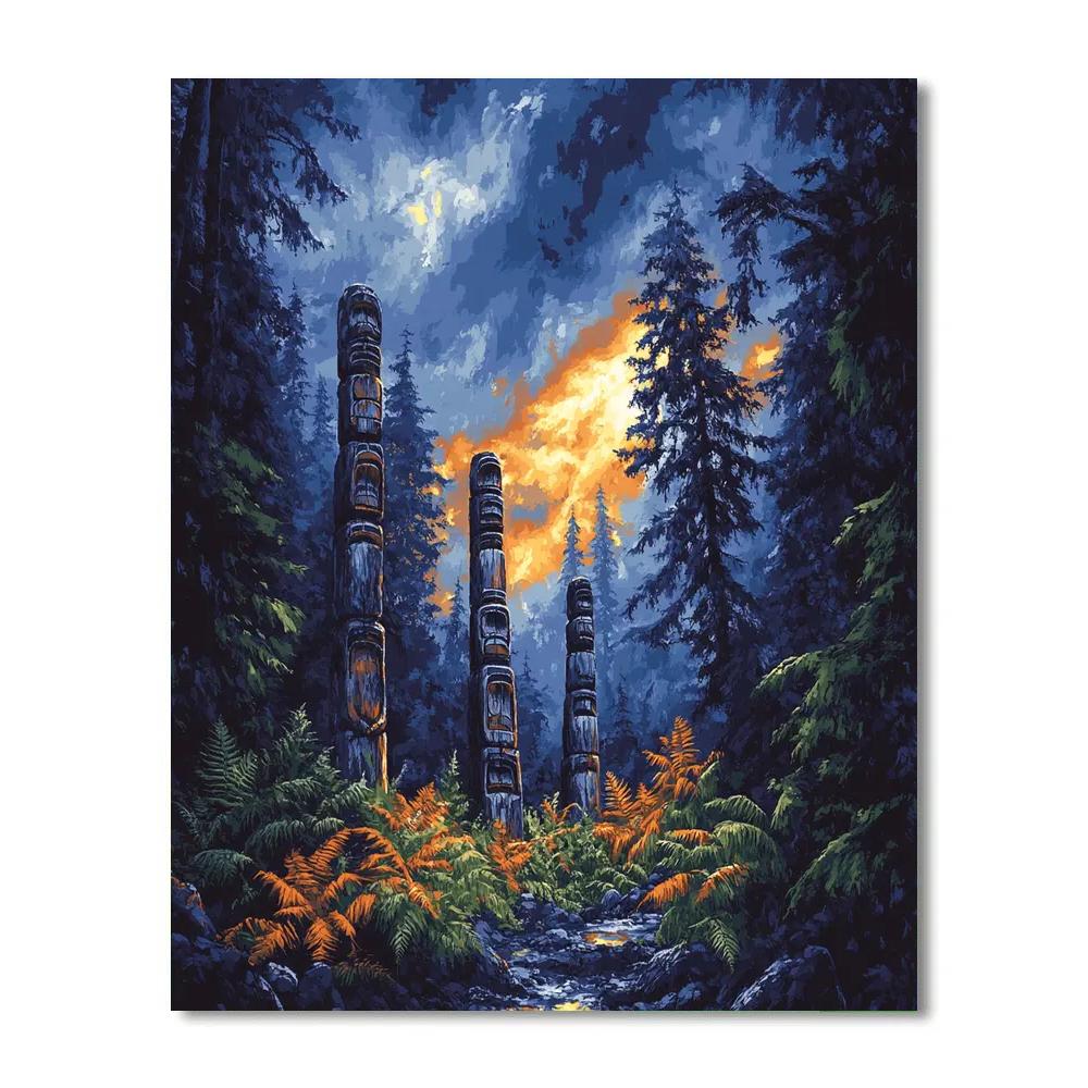 Emily Carr Inspired Totem Grove In Stormlight Paint by numbers art
