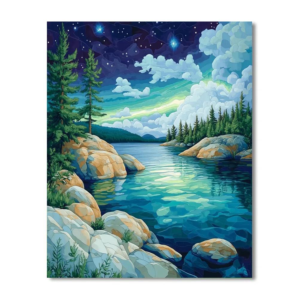 Franklin Carmichael Inspired Aurora Over Granite Bay Paint by numbers kits