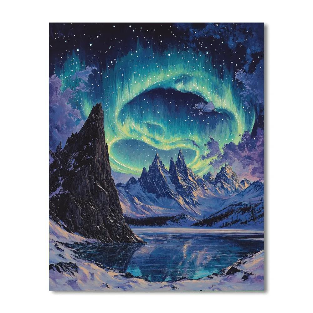 Frederick Varley Inspired Aurora Over Granite Ridge paint by color