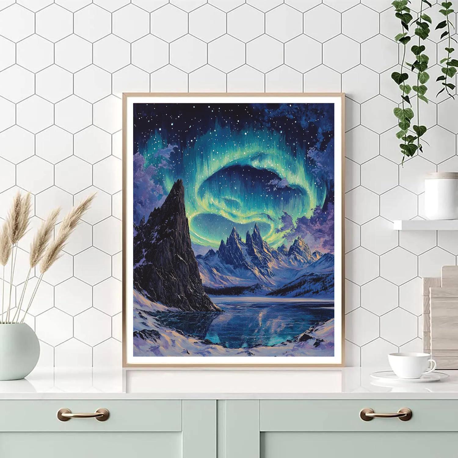 Frederick Varley Inspired Aurora Over Granite Ridge paint by color