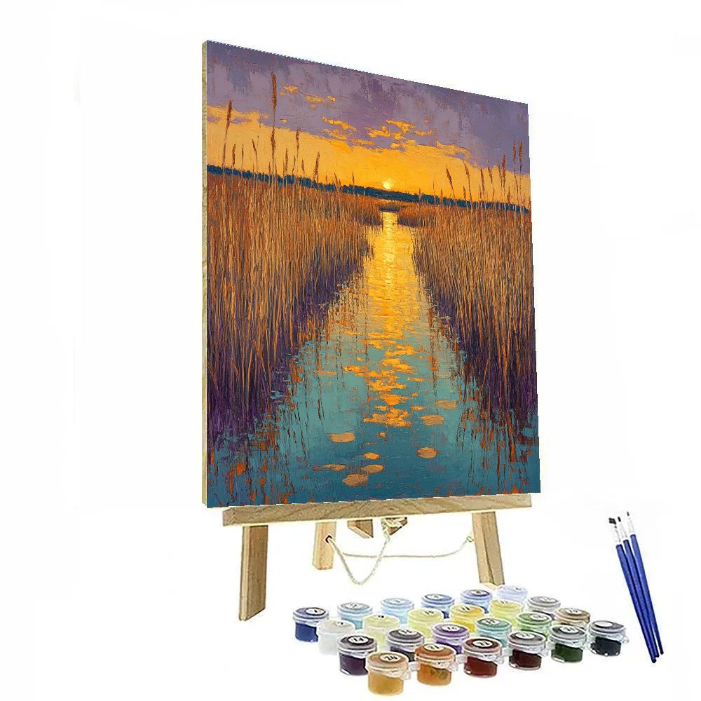 Claude Monet Inspired Marsh Reed Sunset Mirror paint by color