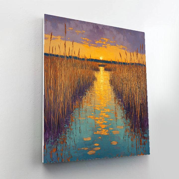 Claude Monet Inspired Marsh Reed Sunset Mirror paint by color
