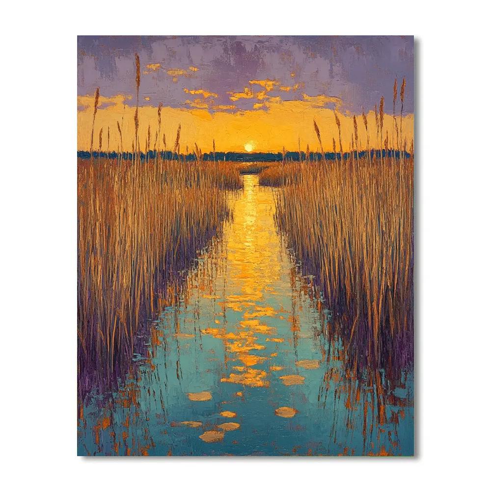 Claude Monet Inspired Marsh Reed Sunset Mirror paint by color