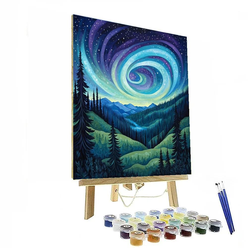 J. E. H. MacDonald Inspired Aurora Over Spruce Ridges Paint by numbers art