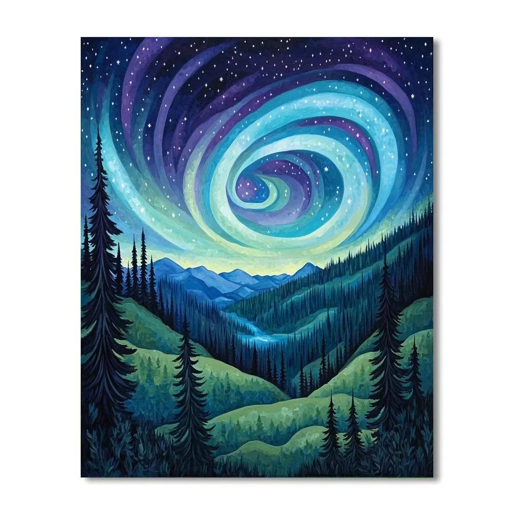 J. E. H. MacDonald Inspired Aurora Over Spruce Ridges Paint by numbers art