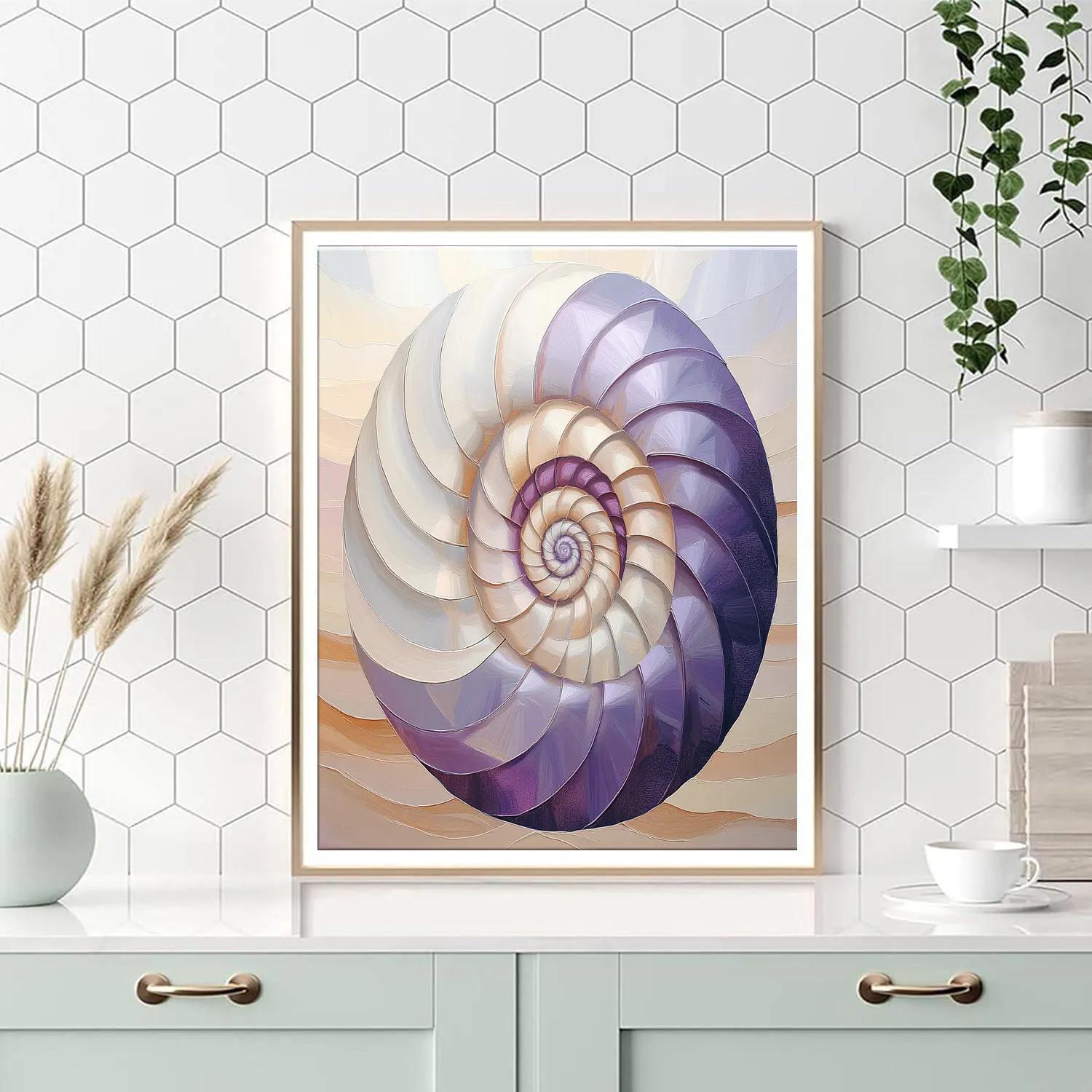 Georgia O’Keeffe Inspired Lavender Shell Spiral Over Sandstone Haze Number painting