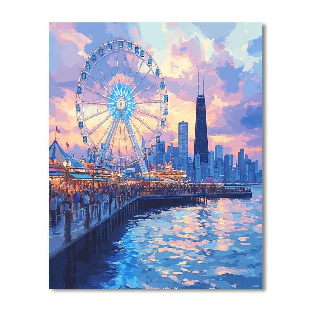 Evening At Navy Pier Chicago United States Paint by numbers kits