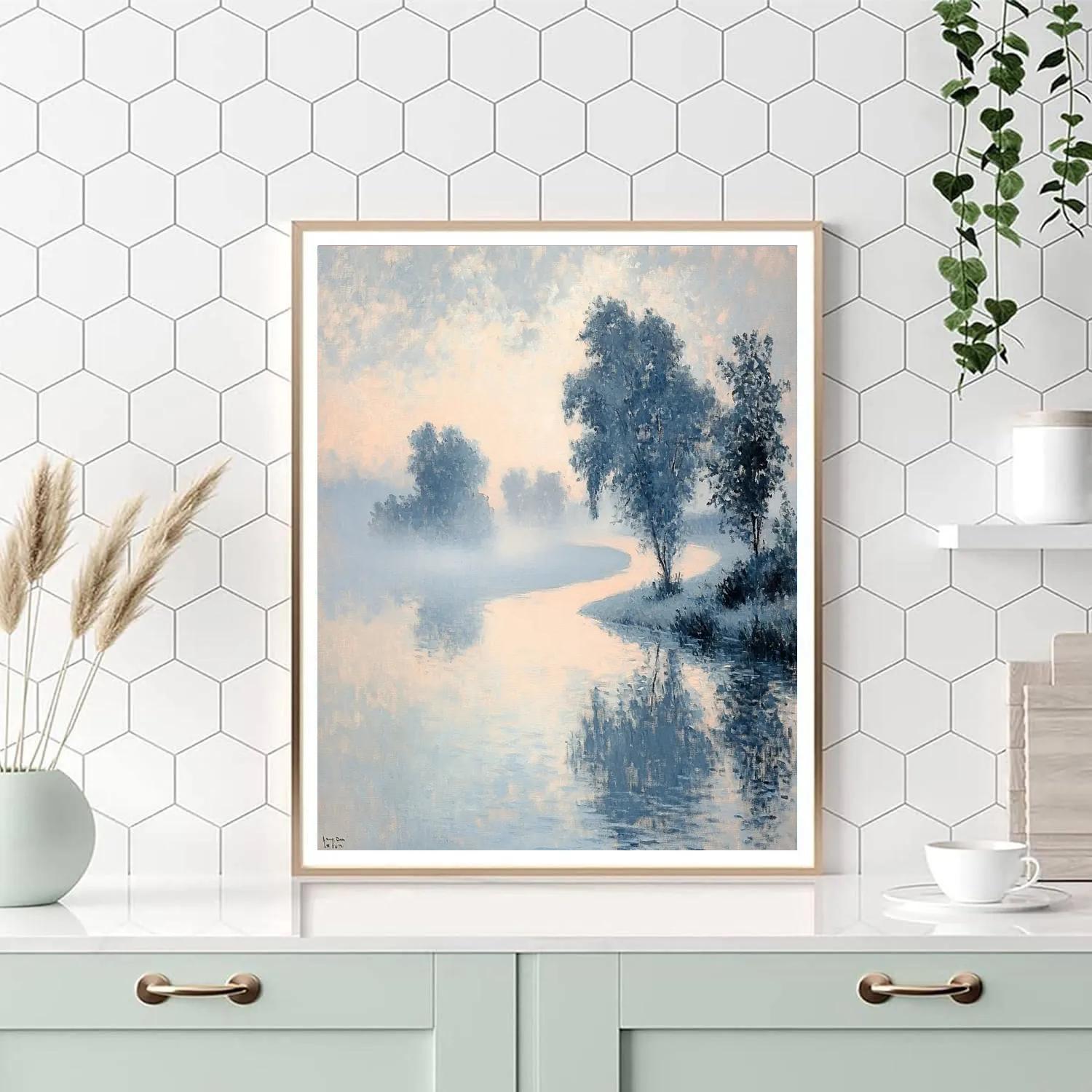 Claude Monet Inspired Foggy River Bend Silver Morning DIY paint by numbers