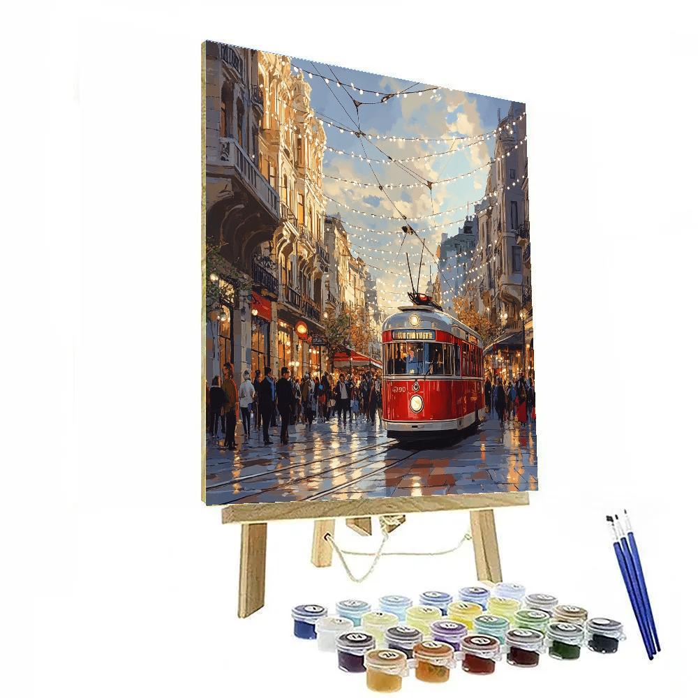 Colorful Tram On Istiklal Avenue Istanbul Turkiye Paint by numbers kits
