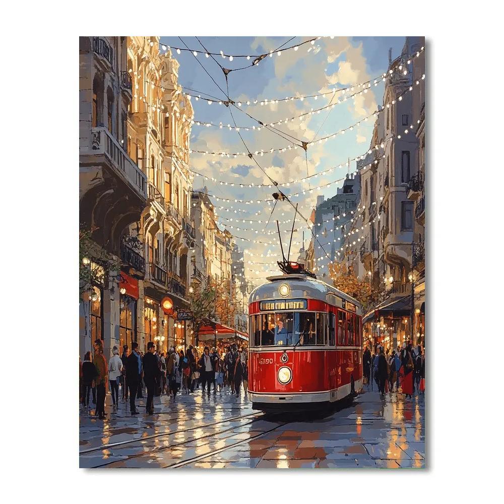 Colorful Tram On Istiklal Avenue Istanbul Turkiye Paint by numbers kits