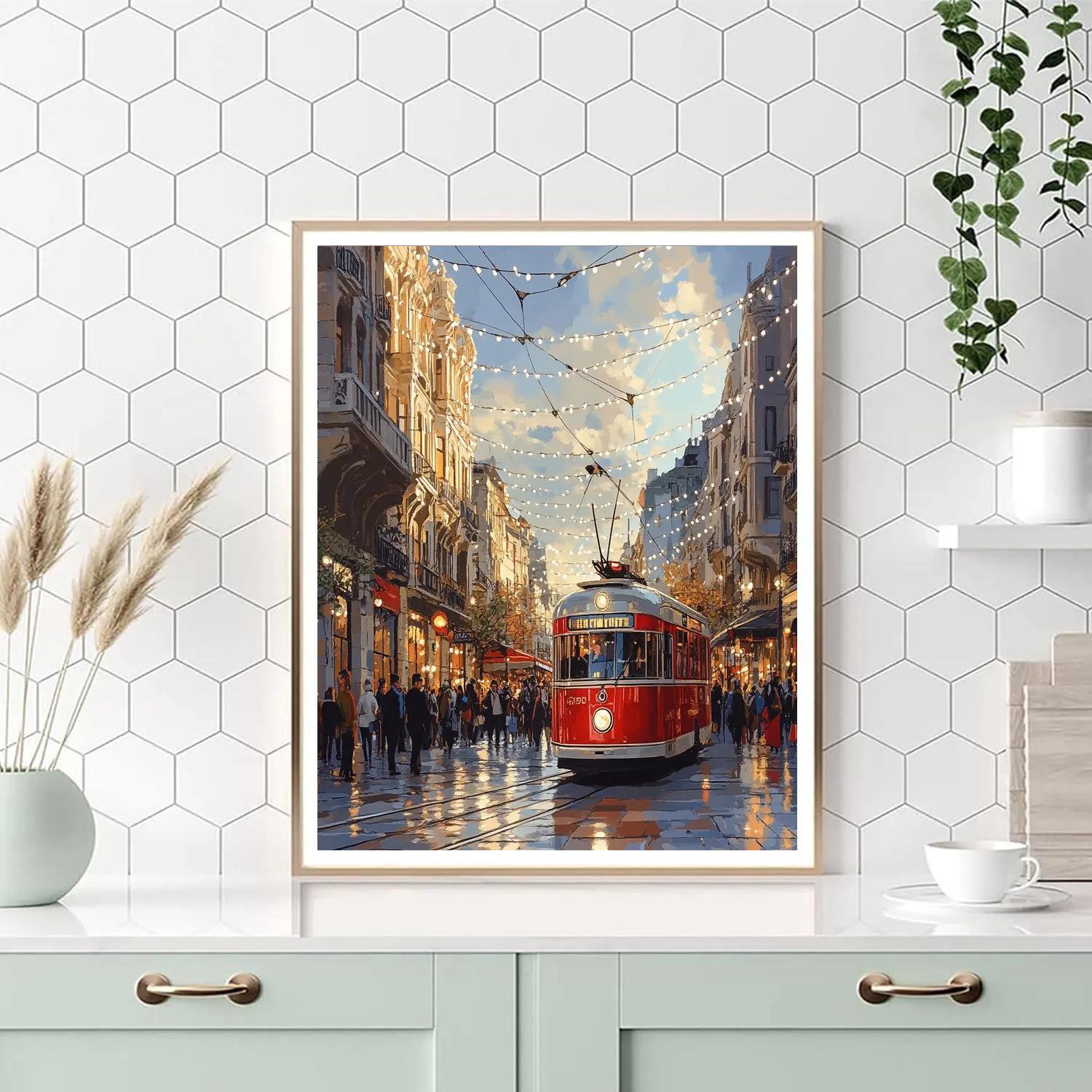 Colorful Tram On Istiklal Avenue Istanbul Turkiye Paint by numbers kits