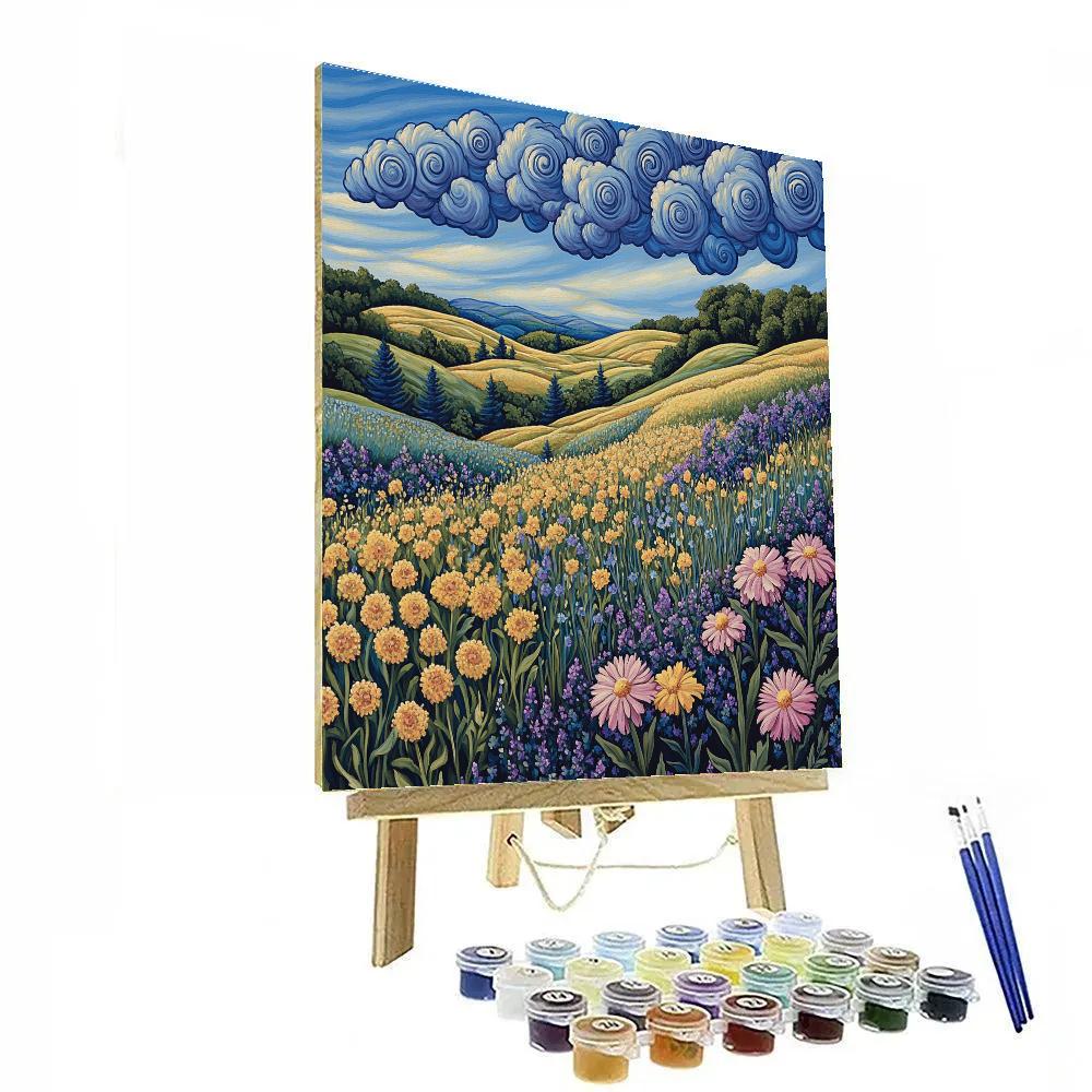 J. E. H. MacDonald Inspired Wildflower Meadow Under Spiral Clouds painting number kit