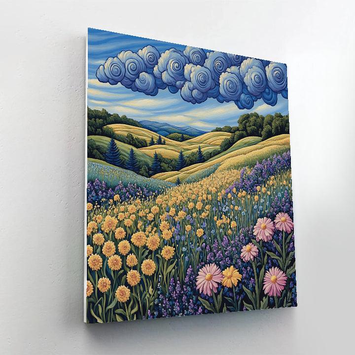 J. E. H. MacDonald Inspired Wildflower Meadow Under Spiral Clouds painting number kit