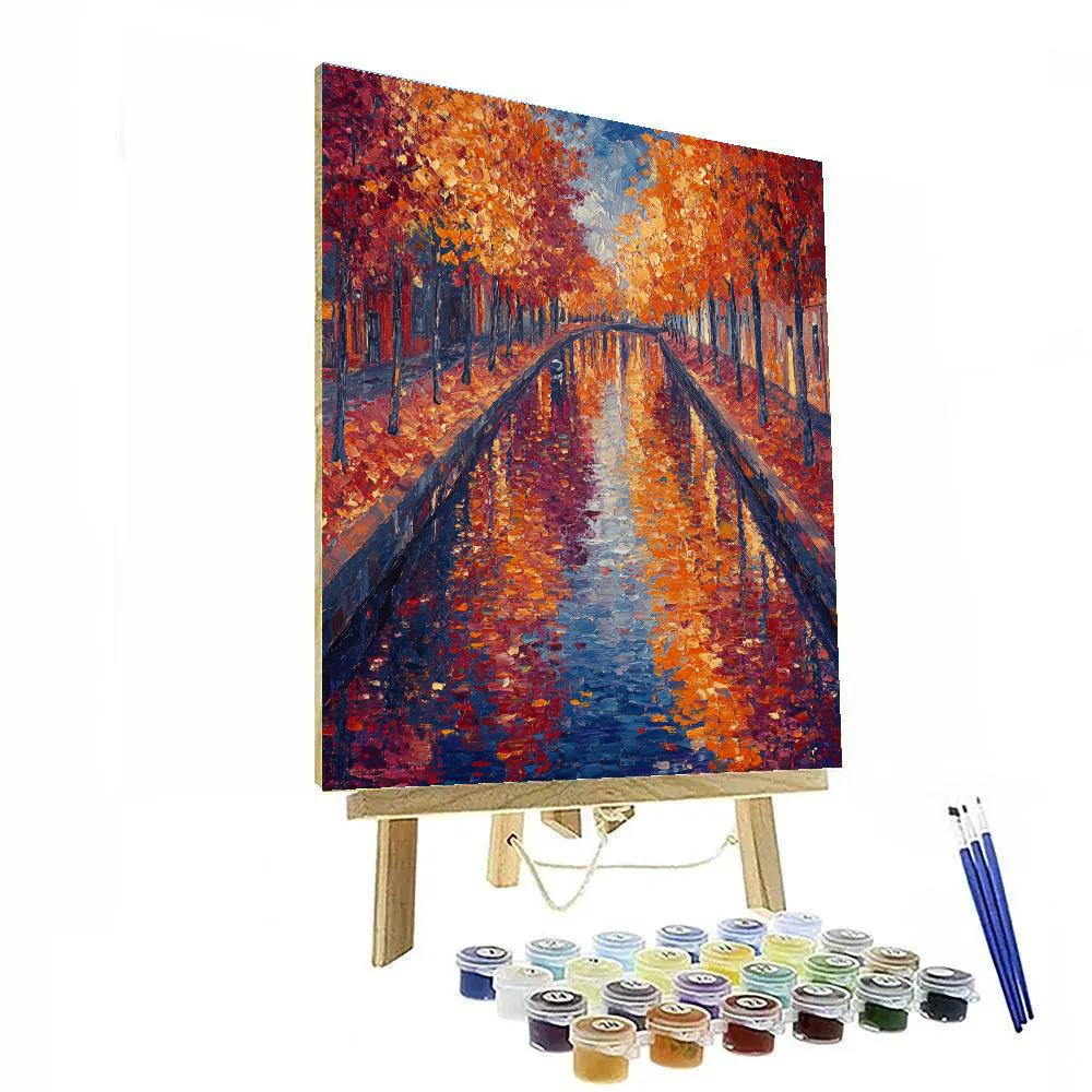 Claude Monet Inspired Autumn Canal Crimson Reflections painting number kit