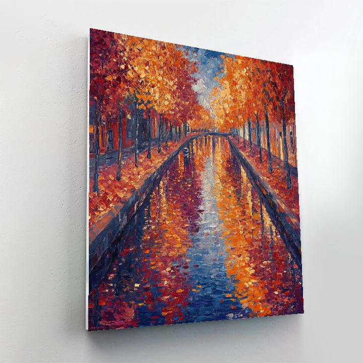 Claude Monet Inspired Autumn Canal Crimson Reflections painting number kit