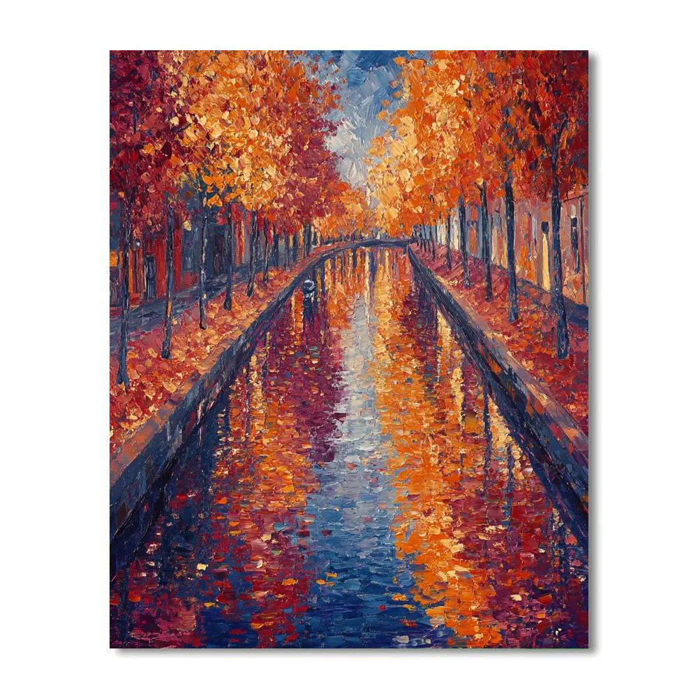 Claude Monet Inspired Autumn Canal Crimson Reflections painting number kit