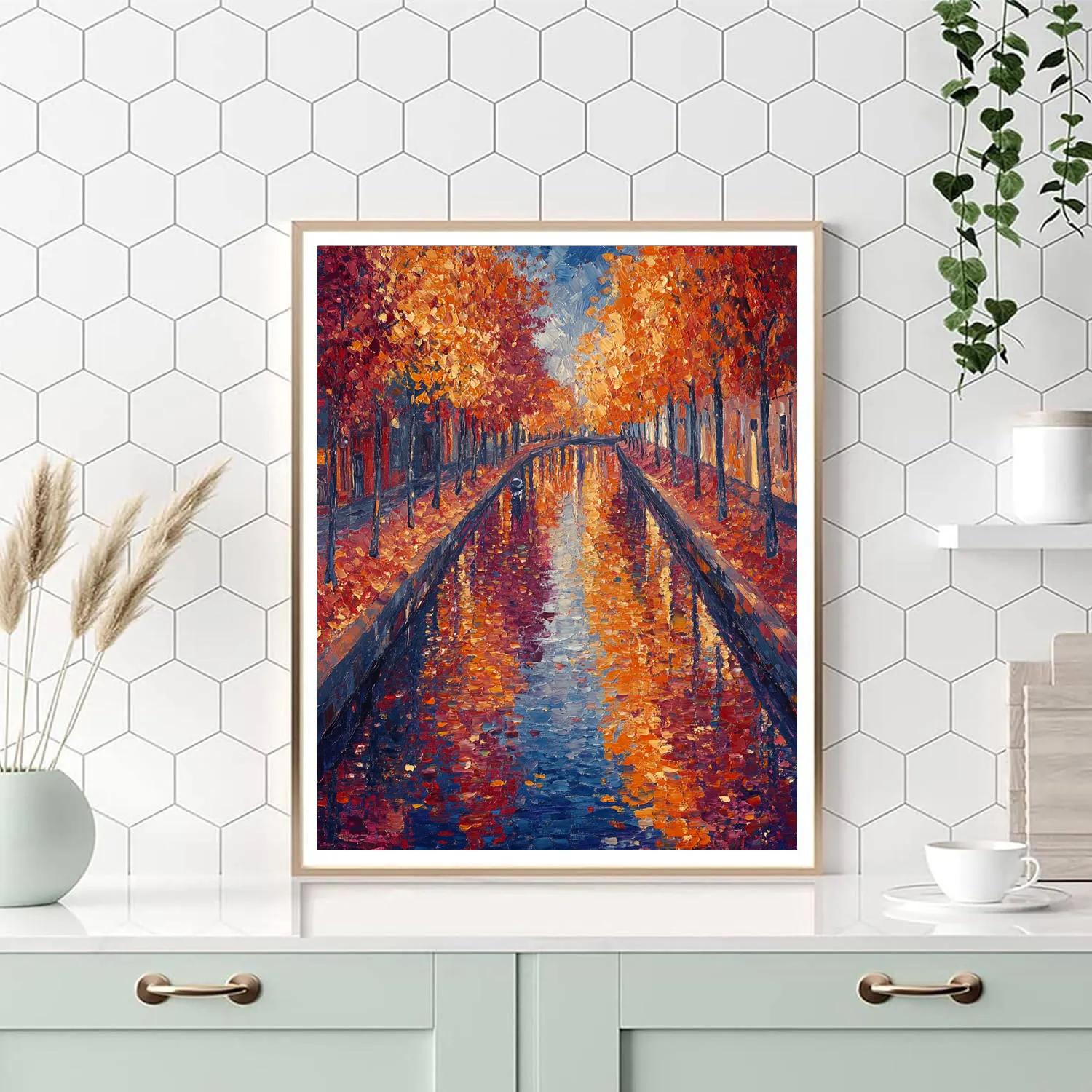 Claude Monet Inspired Autumn Canal Crimson Reflections painting number kit