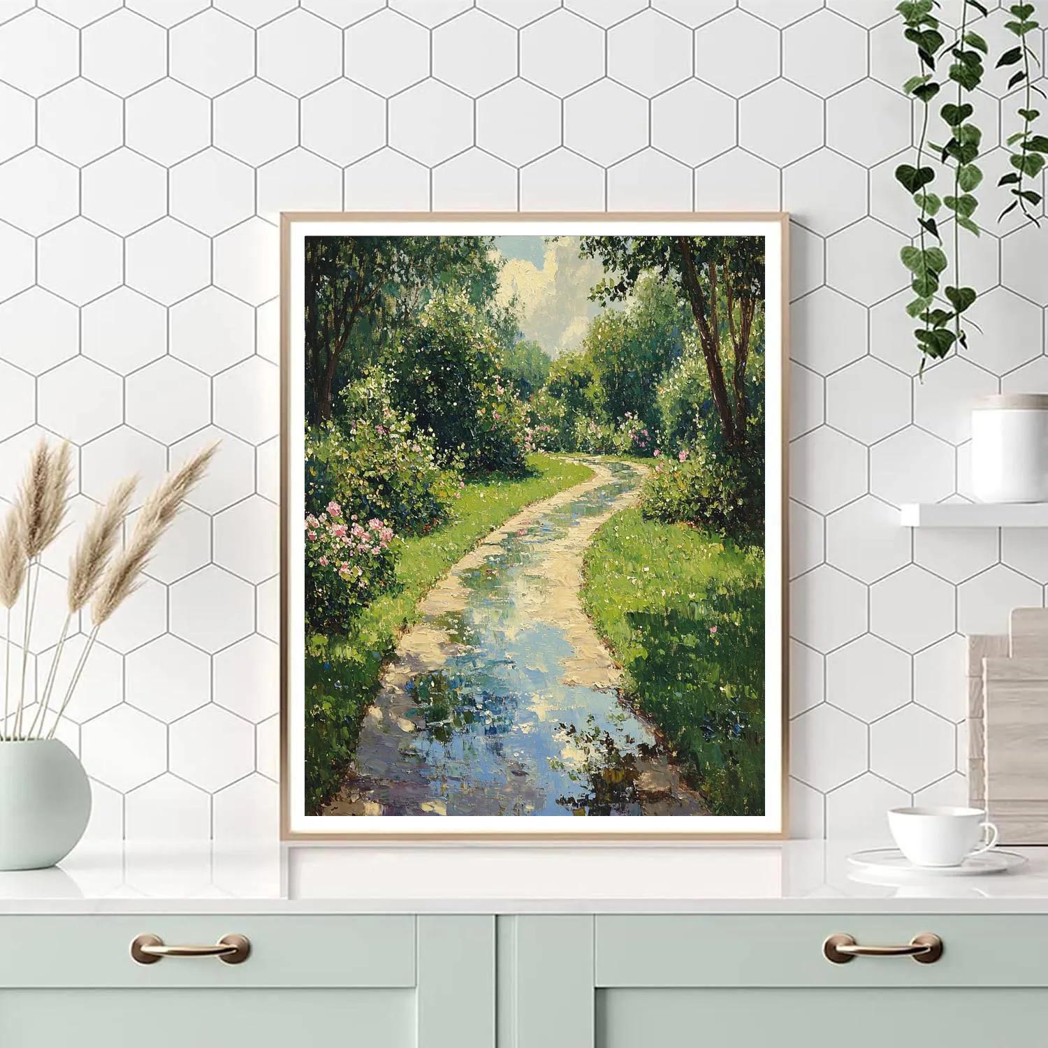 Claude Monet Inspired Garden Path After Rain paint by color