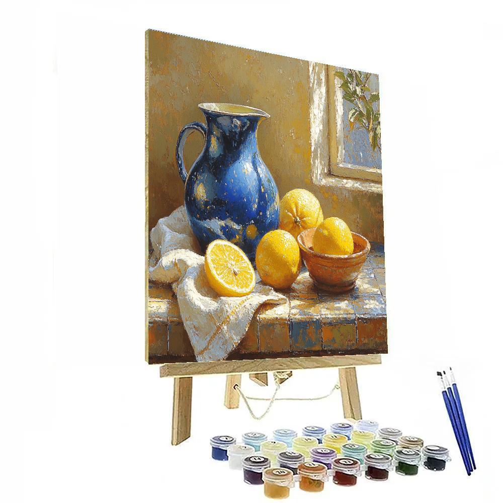 Johannes Vermeer Inspired Still Life With Lapis Jug And Citrus On Linen Number painting