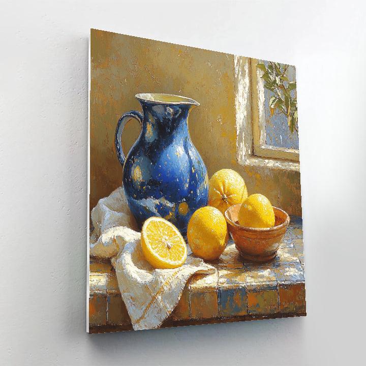 Johannes Vermeer Inspired Still Life With Lapis Jug And Citrus On Linen Number painting