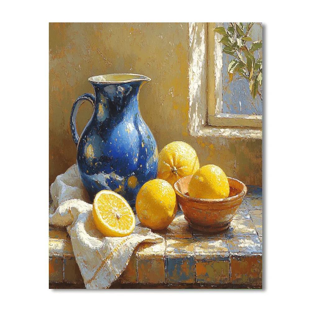 Johannes Vermeer Inspired Still Life With Lapis Jug And Citrus On Linen Number painting
