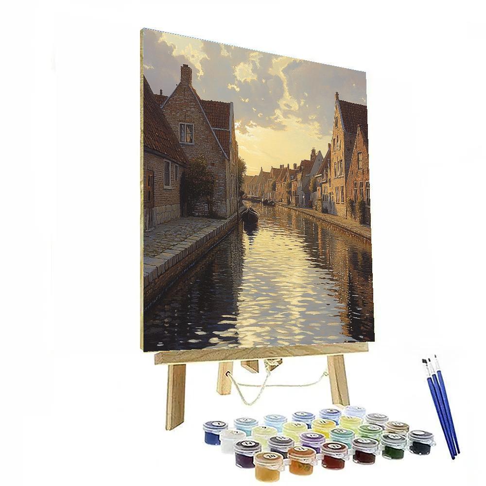 Johannes Vermeer Inspired Delft Canal Reflection Under Quiet Cloudbreak paint by color