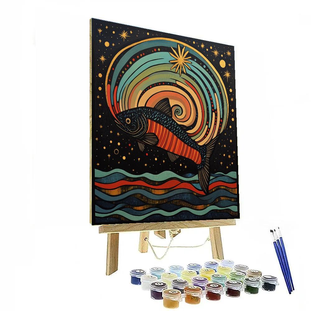 Norval Morrisseau Inspired Comet Salmon Of The River Sky paint by number