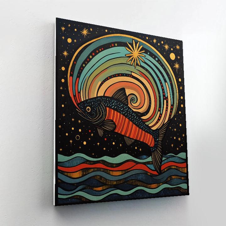 Norval Morrisseau Inspired Comet Salmon Of The River Sky paint by number