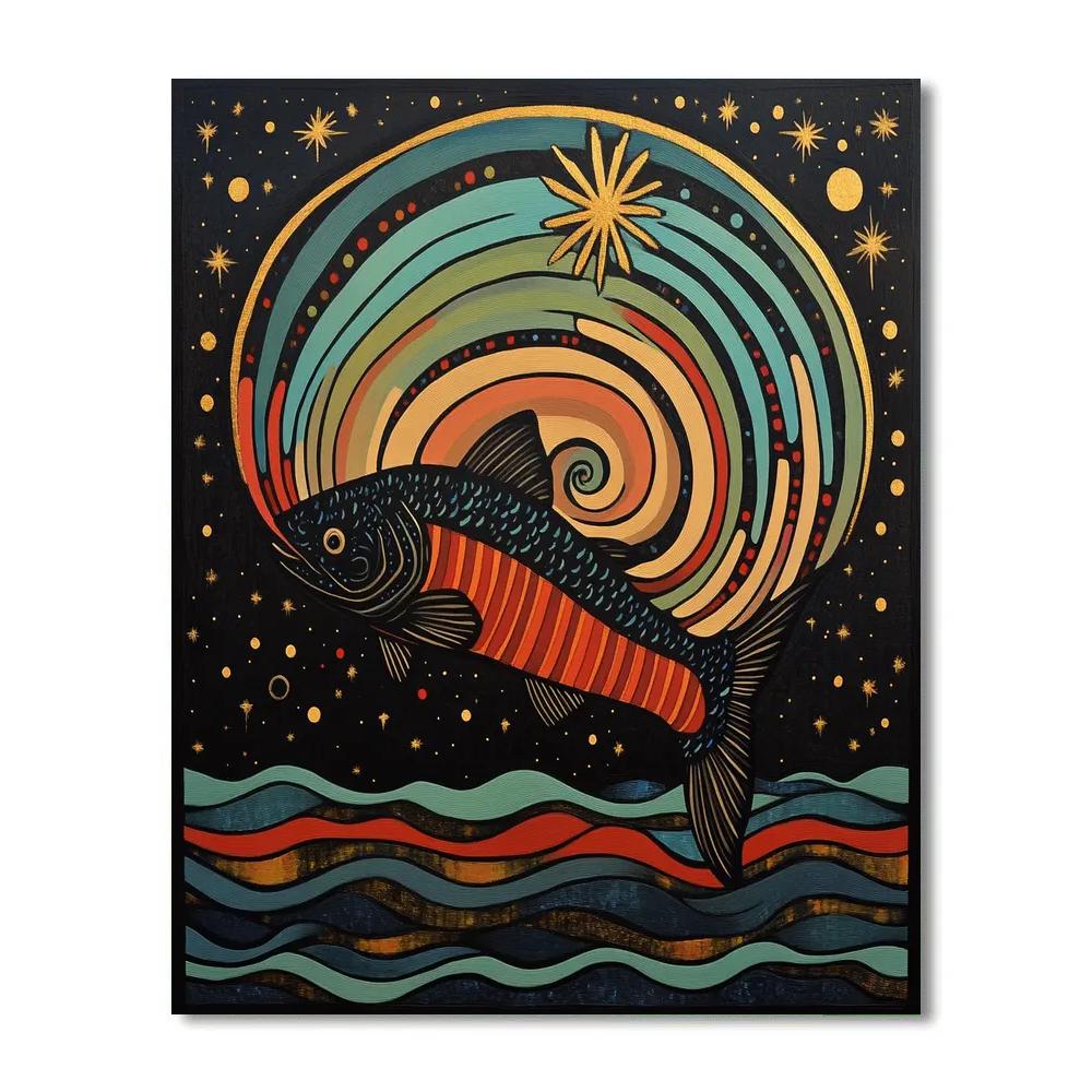 Norval Morrisseau Inspired Comet Salmon Of The River Sky paint by number