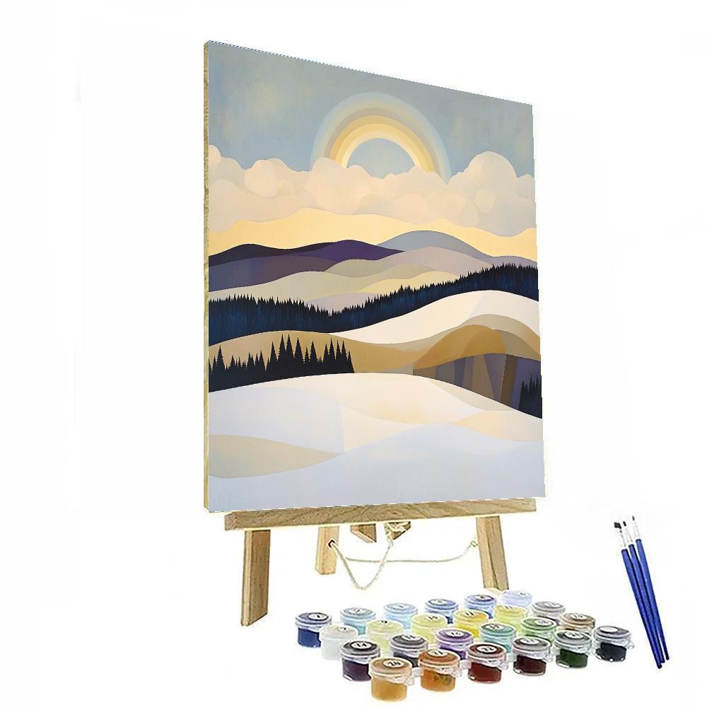 Lawren Harris Inspired Radiant Ocher Ridge Beneath Winter Halo Sky paint by numbers