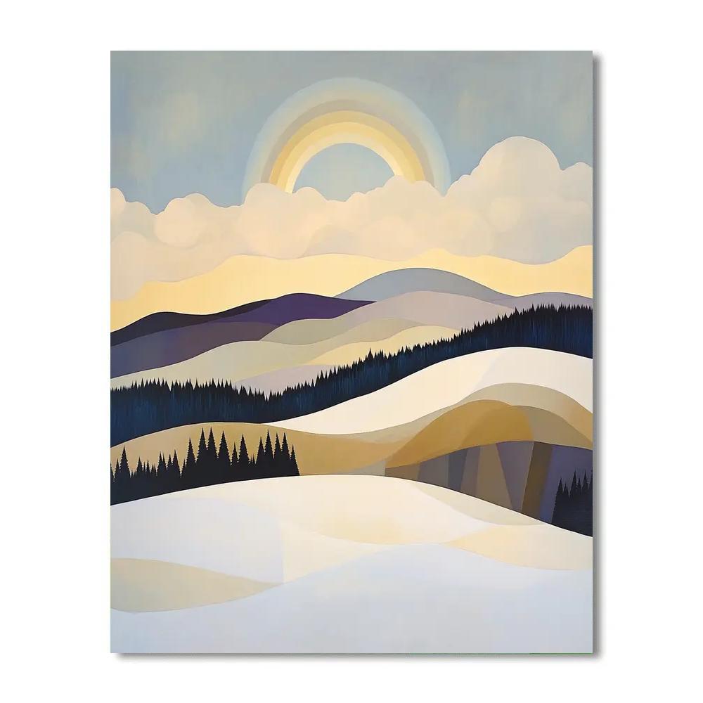 Lawren Harris Inspired Radiant Ocher Ridge Beneath Winter Halo Sky paint by numbers