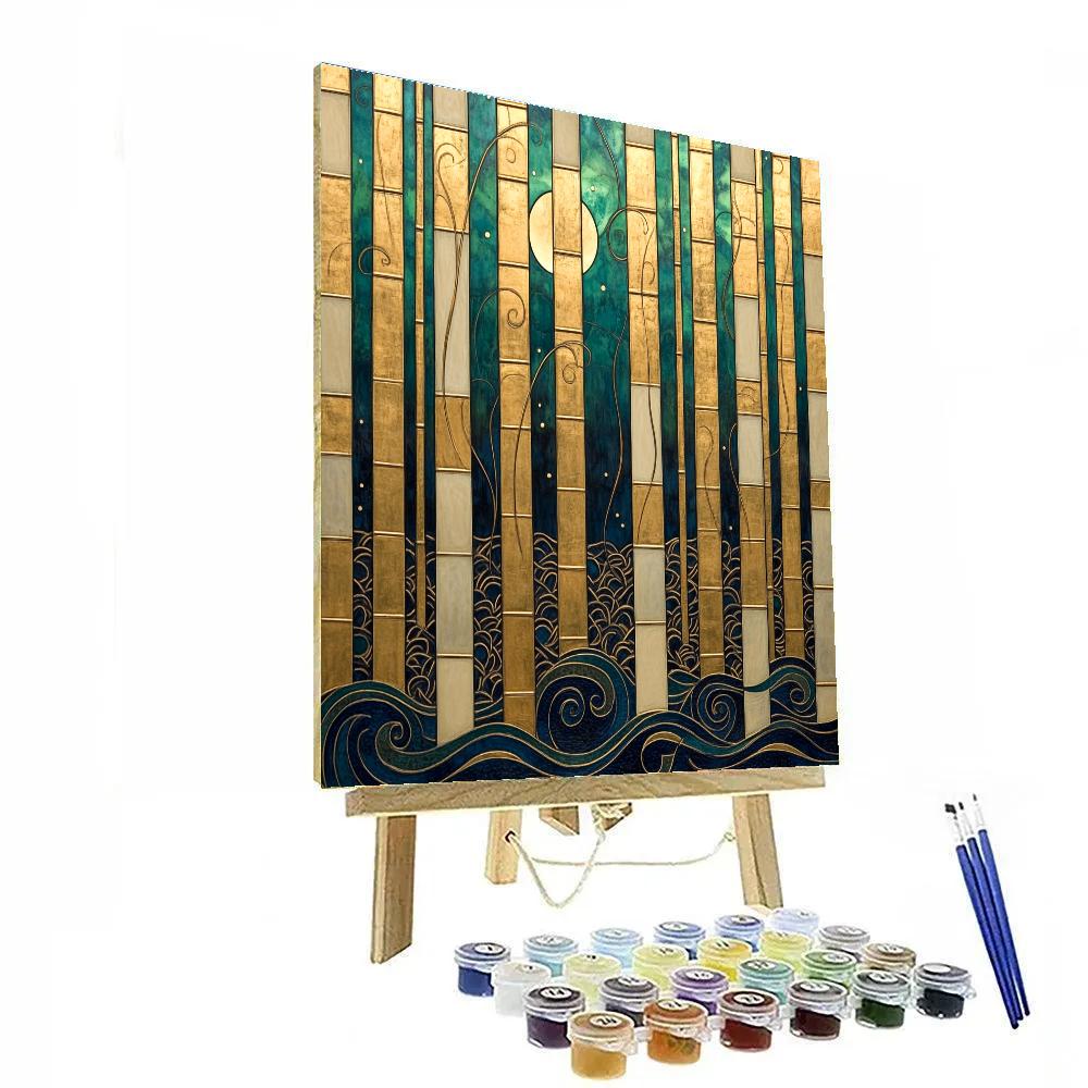 Gustav Klimt Inspired Ornamental Moonlit Reeds paint by number