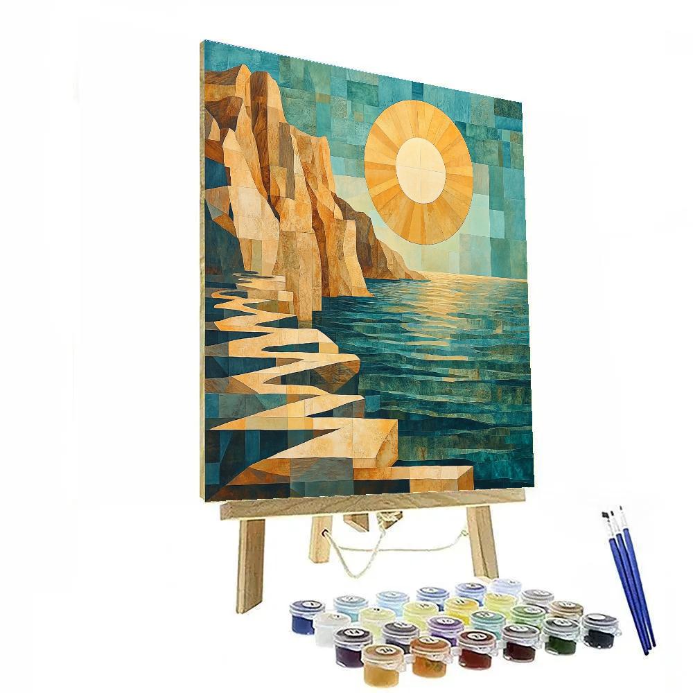 Pablo Picasso Inspired Cubist Coastal Cliffs And Sun Disk painting number kit