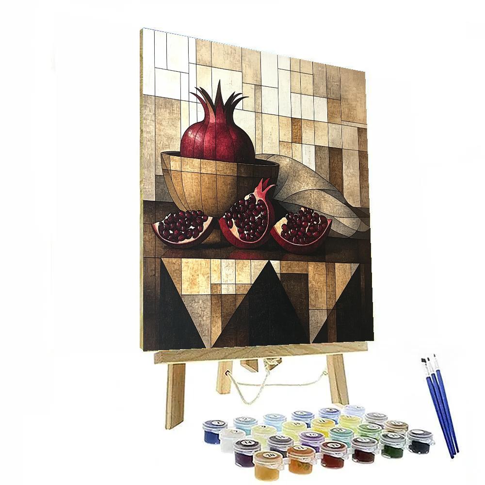 Pablo Picasso Inspired Fractured Still Life Of Pomegranates And Earthenware Vessel DIY paint by numbers