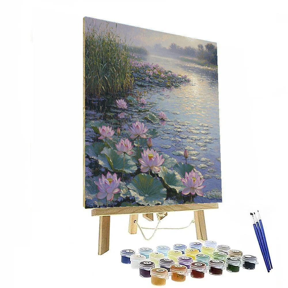 Claude Monet Inspired Wetland Lotus Violet Haze paint by color