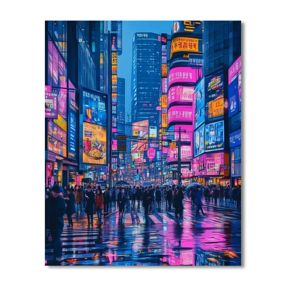 Neon Nights In Gangnam Seoul South Korea paint by number