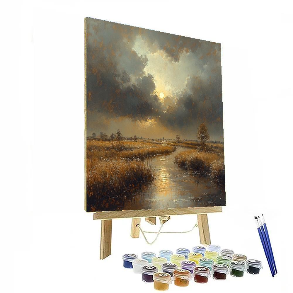 Rembrandt Inspired Eclipse Lit Marshland With Silvered Canal paint by color