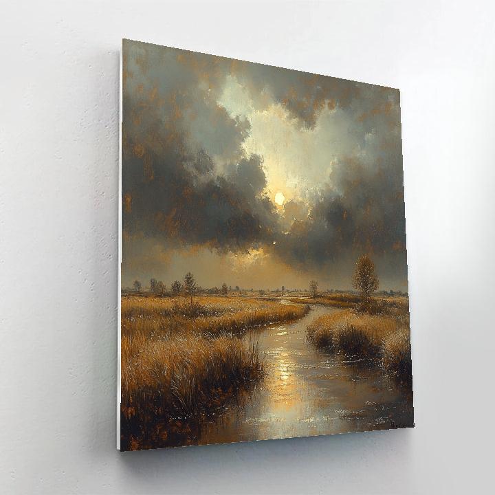 Rembrandt Inspired Eclipse Lit Marshland With Silvered Canal paint by color