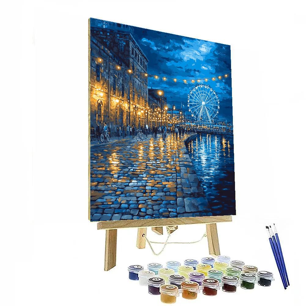 Old Port Of Montreal Night Reflections Montreal Canada paint by number