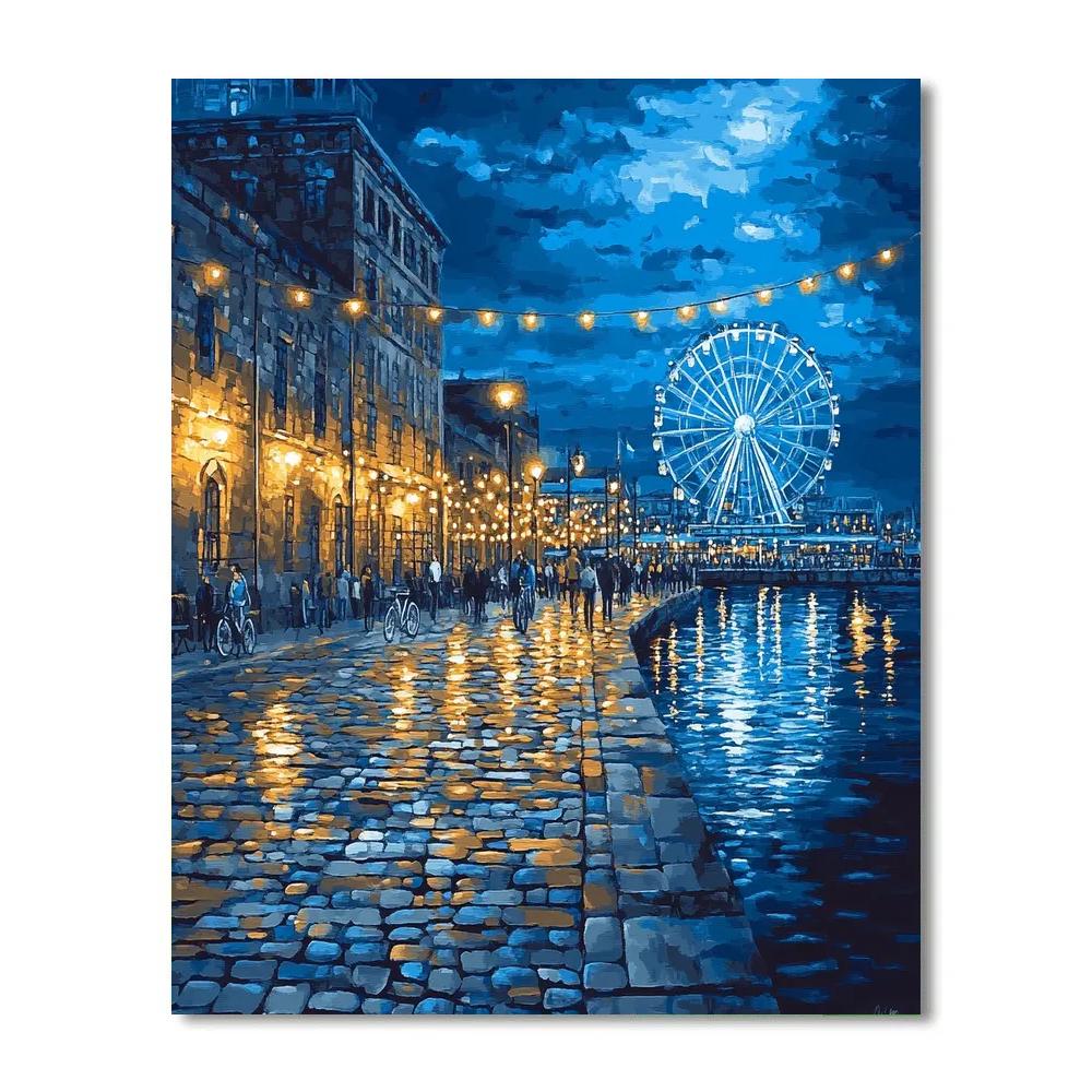 Old Port Of Montreal Night Reflections Montreal Canada paint by number
