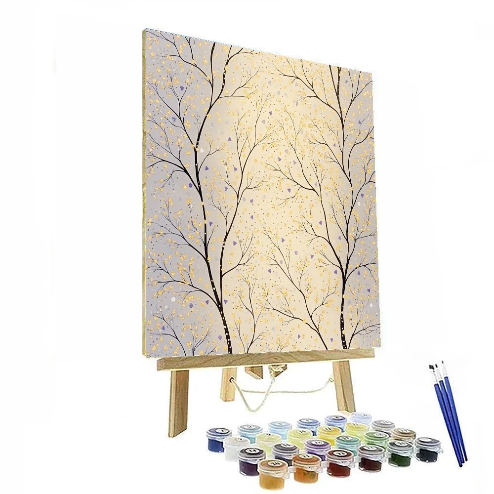 Gustav Klimt Inspired Frosted Gold Winter Branches paint by numbers
