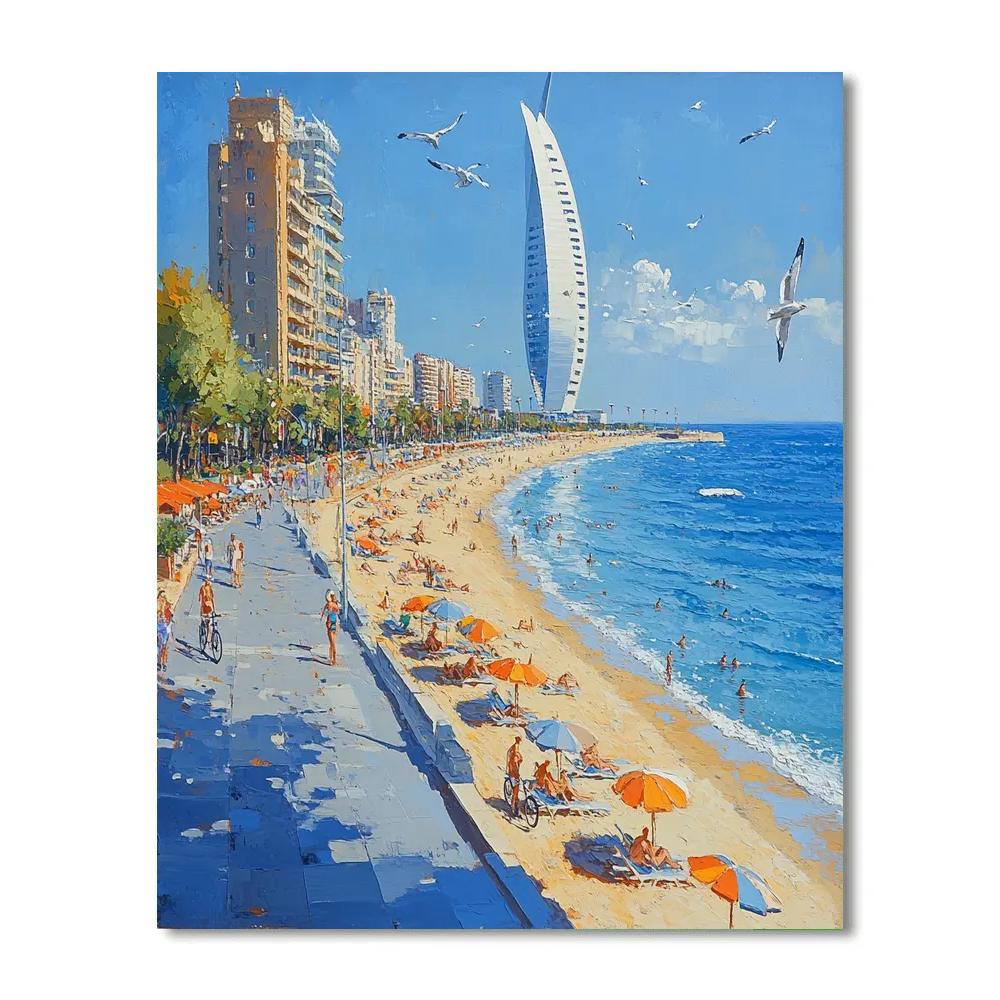 City Beach Of Barceloneta Barcelona Spain Paint by numbers kits