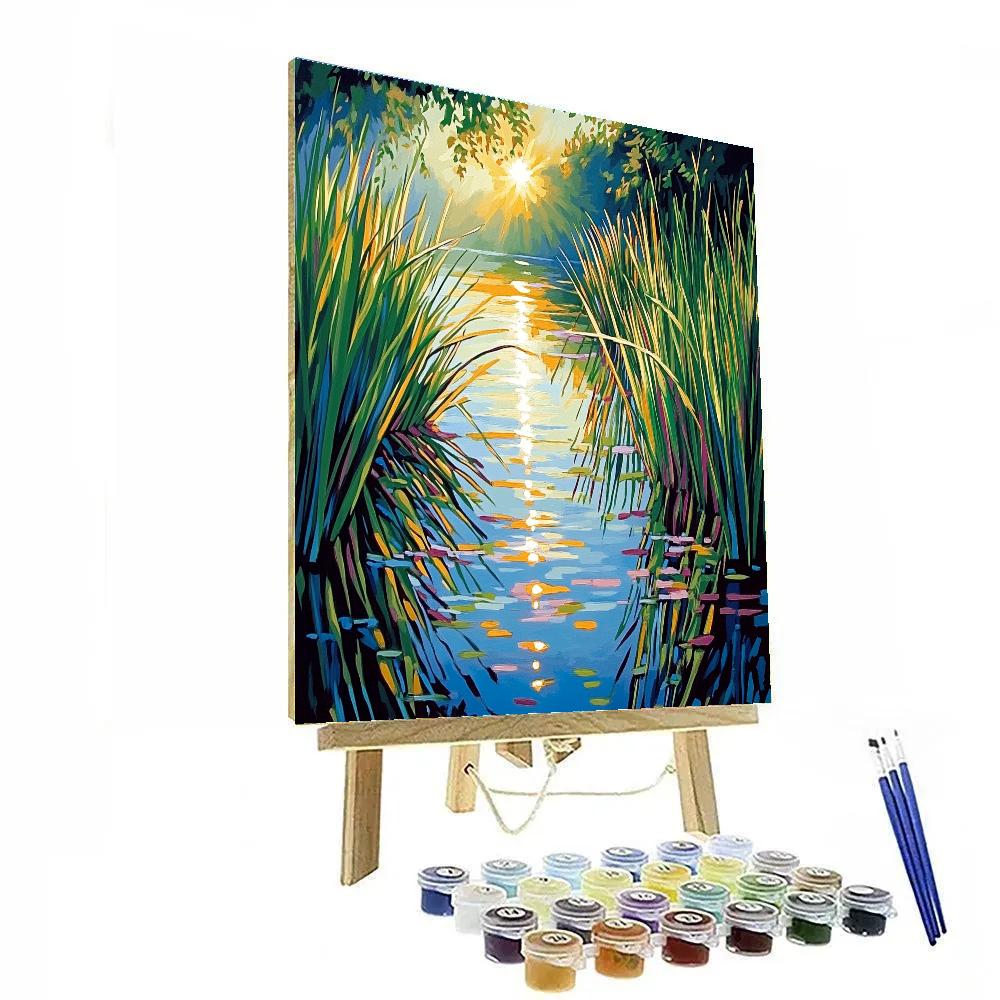Claude Monet Inspired Sunlit Pond Reed Shadows Number painting
