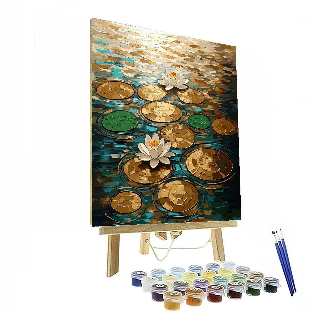 Gustav Klimt Inspired Sunlit Lily Pond Abstraction Paint by numbers art